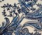 Navy-Blue-White Paisley Vine Printed Poly Slub Momie Crepe Woven Fabric By the Yard
